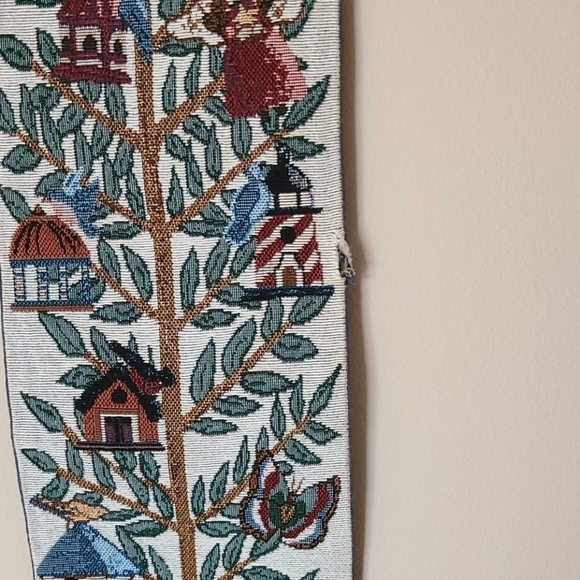 VINTAGE Tapestry Birdhouses Tree Wall Hanging - Picture 3 of 8